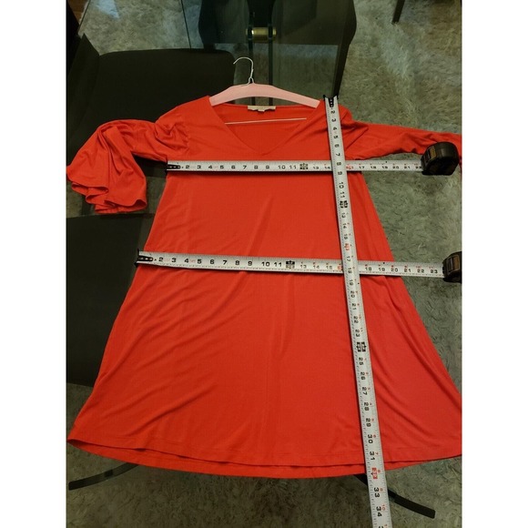 LOFT Womens Orange Solid Rayon Long Sleeve V-Neck Knee Length Dress Petite Small - Picture 7 of 12